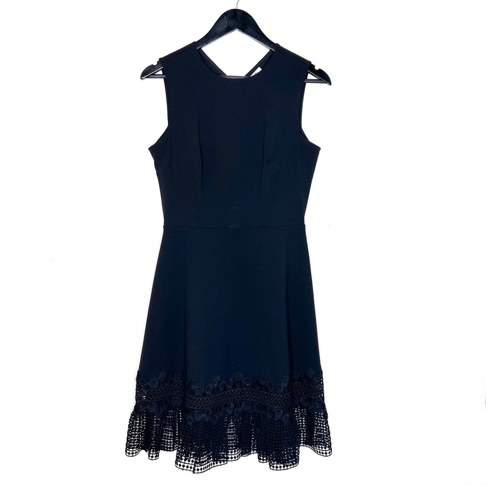 Julia Jordan Dress Black Solid Color Floral Crochet Hem Sleeveless